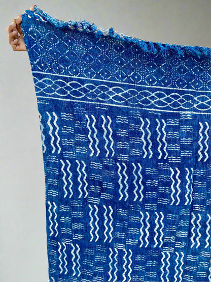 Geometric Cotton Mud Cloth Printed Indigo Sofa Throw Blanket