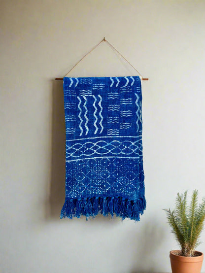Geometric Cotton Mud Cloth Printed Indigo Sofa Throw Blanket