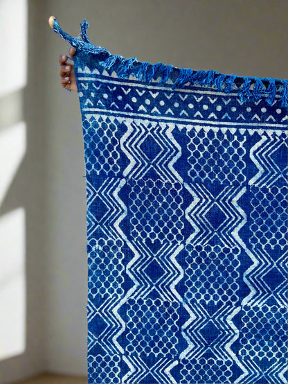 Indian Mud Cloth Printed Indigo Throw Blanket
