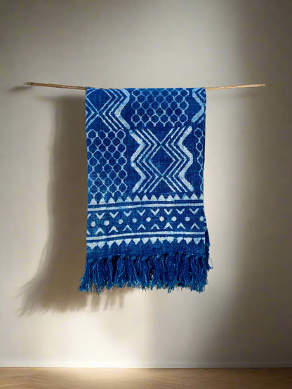 Indian Mud Cloth Printed Indigo Throw Blanket