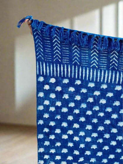 Indian Mud Cloth Printed Indigo Throw Blanket