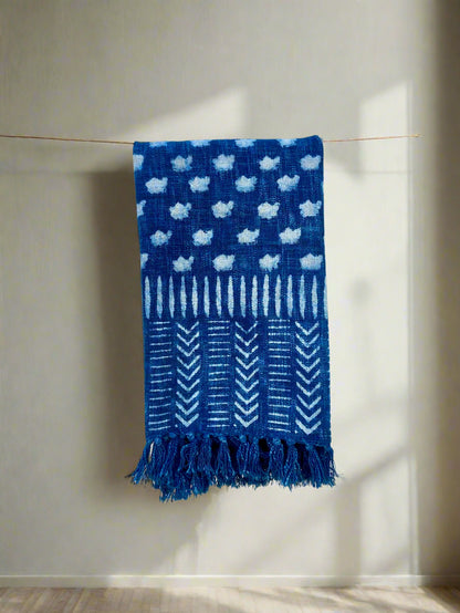 Indian Mud Cloth Printed Indigo Throw Blanket