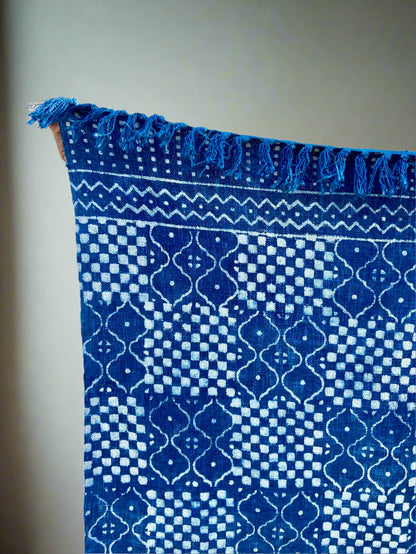 Indian Mud Cloth Printed Indigo Throw Blanket