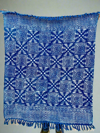 Indian Mud Cloth Printed Indigo Throw Blanket