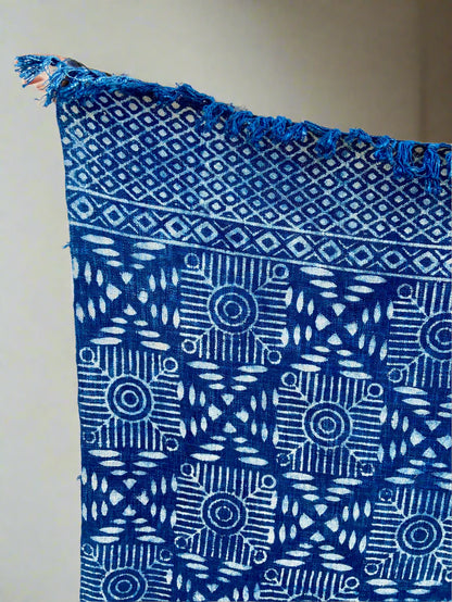 Indian Mud Cloth Printed Indigo Throw Blanket