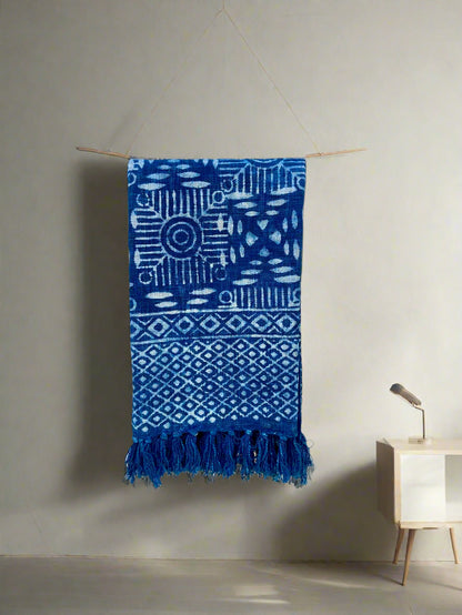 Indian Mud Cloth Printed Indigo Throw Blanket