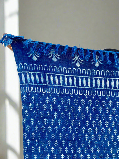 Indigo Handmade Soft Cotton Throws Blankets, Hand Loom Hand Block Printed Bed Boho Cotton Fringed Blanket Beach Throw