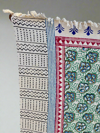 Indian Handmade Soft Cotton Throws Blankets, Hand Loom Hand Block Printed Bed Boho Cotton Fringed Blanket Beach Throw