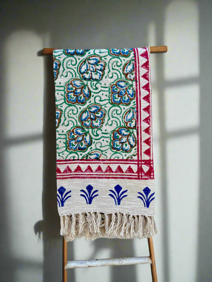 Indian Handmade Soft Cotton Throws Blankets, Hand Loom Hand Block Printed Bed Boho Cotton Fringed Blanket Beach Throw