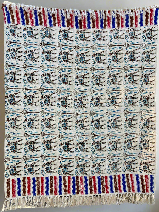 Boho Indian Mud Cloth Throw Blanket With Tassels Hand loomed Block Print Organic Cotton Sofa and Bed Throw Cozy Neutral Decor Vintage Throw