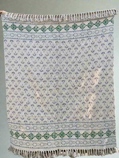 Hand block print cotton throw, hand woven blanket, India cotton bohemian home decor sofa cover, blanket and beach rugs