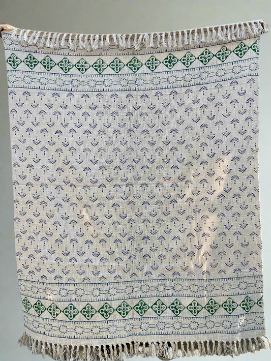 Hand block print cotton throw, hand woven blanket, India cotton bohemian home decor sofa cover, blanket and beach rugs