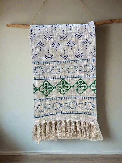 Hand block print cotton throw, hand woven blanket, India cotton bohemian home decor sofa cover, blanket and beach rugs