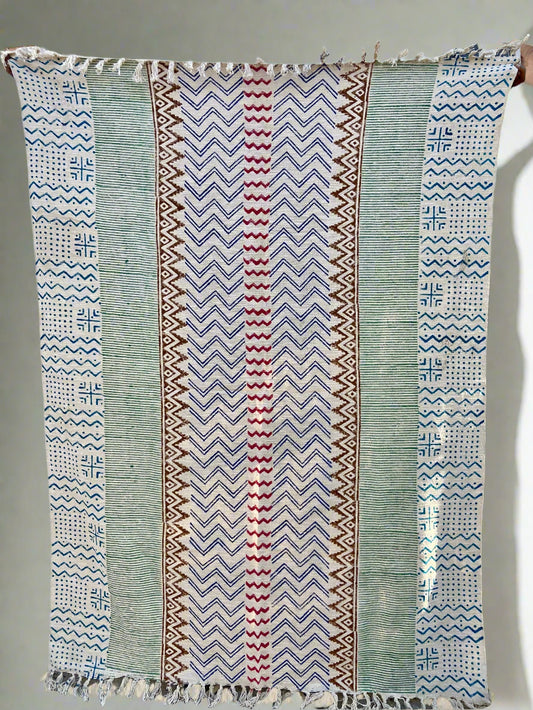 Indian Handmade Soft Cotton Throws Blankets, Hand Loom Hand Block Printed Bed Boho Cotton Fringed Blanket Beach Throw