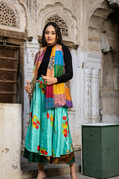 Handmade Vintage Silk Patchwork Kantha Scarf
