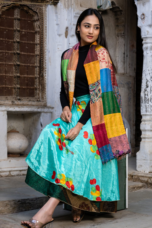 Handmade Vintage Silk Patchwork Kantha Scarf