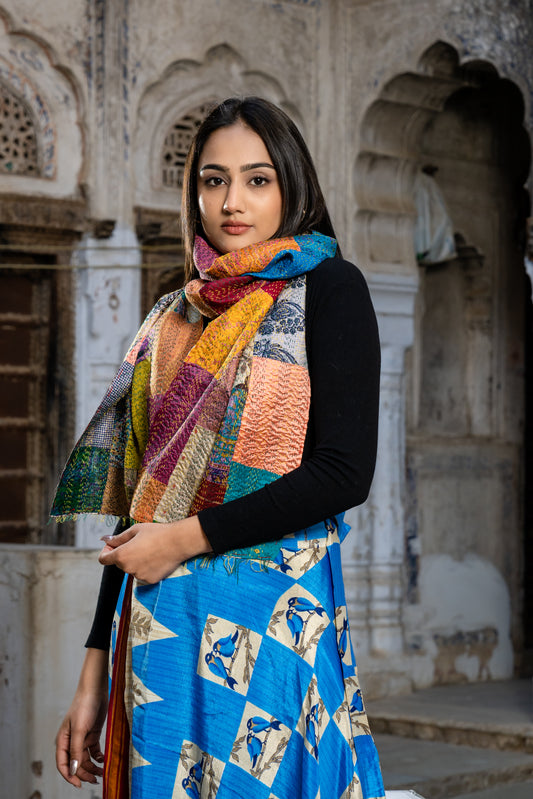 Handmade Vintage Silk Patchwork Kantha Scarf
