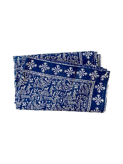 Hand Block Printed Indigo Queen Kantha Quilt