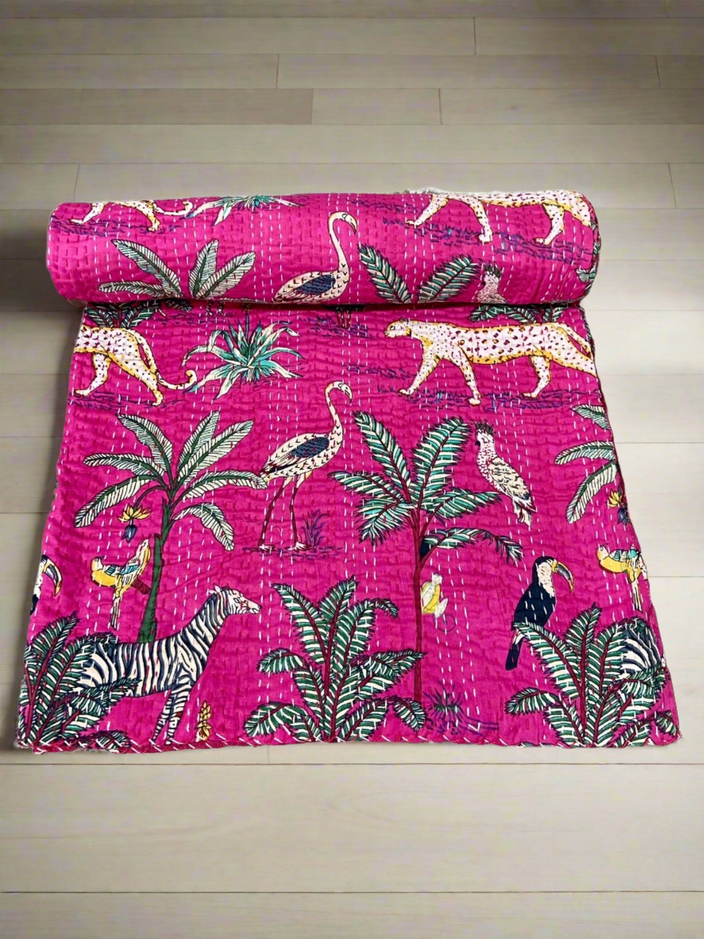 Cheetah Jungle Animal Kantha Quilt