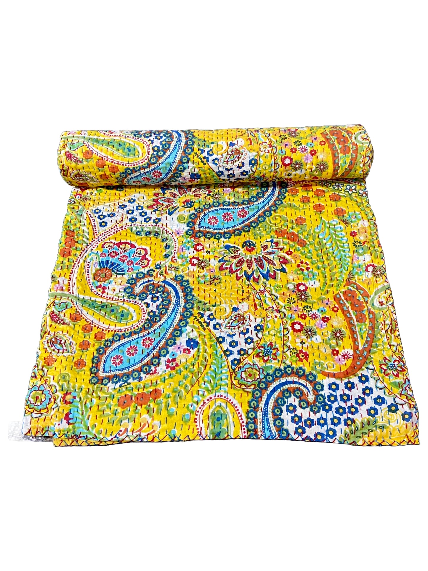 Paisley Kantha Quilt - Yellow