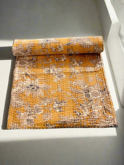 Mustard Yellow Queen Kantha Quilt