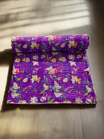 Purple Floral Kantha Quilt
