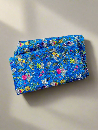 Handmade Cotton Kantha Quilt - Royal Blue