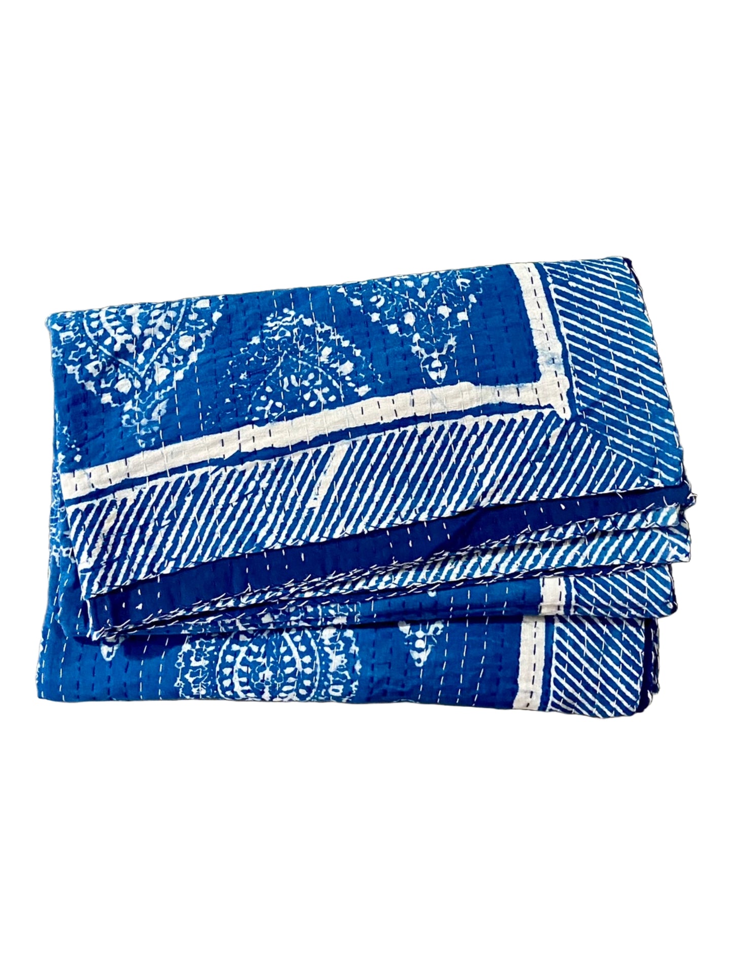 Handmade Cotton Block Printed Indian Queen Kantha Bedspread