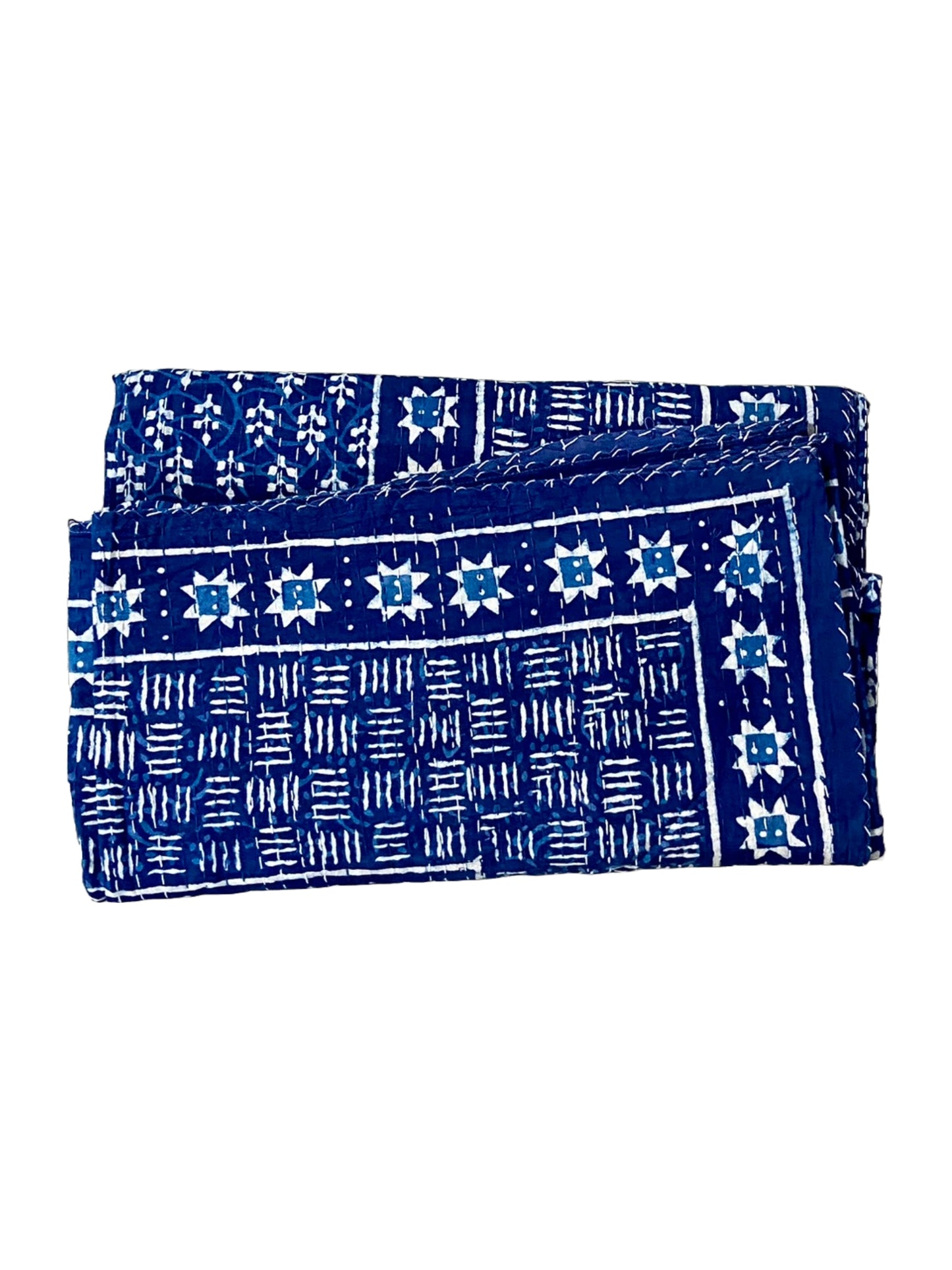 The Stars Indigo Kantha Quilt - Hand-Block Printed