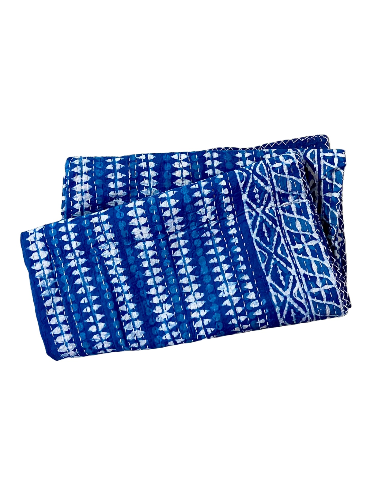 Geometric Indigo Cotton Kantha Quilt