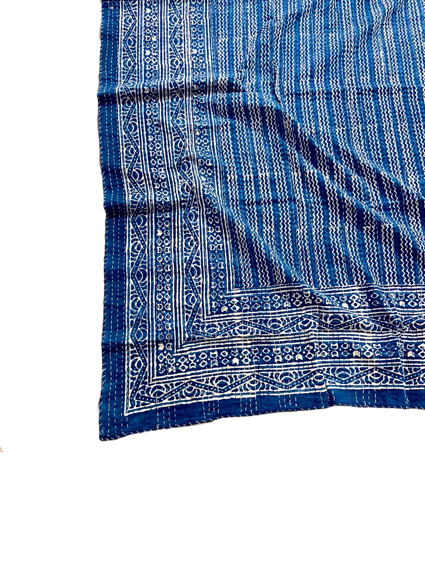 Geometric Indigo Cotton Kantha Quilt