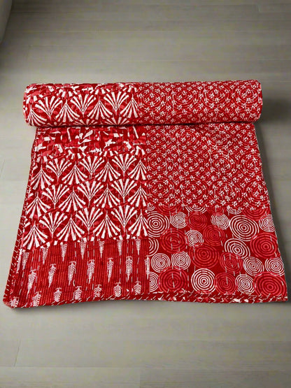 Red Patchwork Kantha Throw