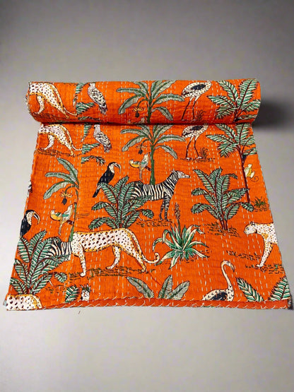 Cheetah Jungle Animal Kantha Quilt