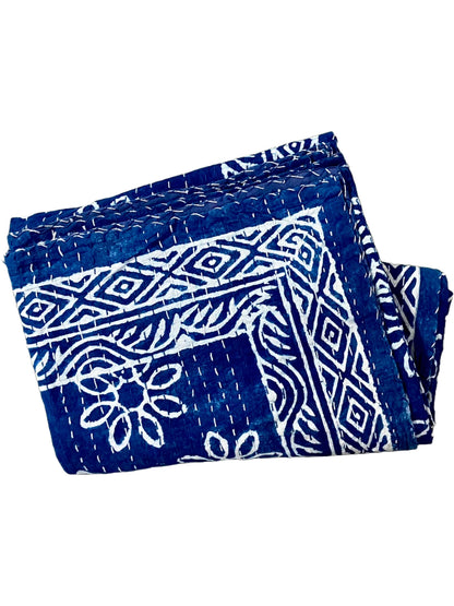 Hand Printed Indigo Twin Kantha Throw