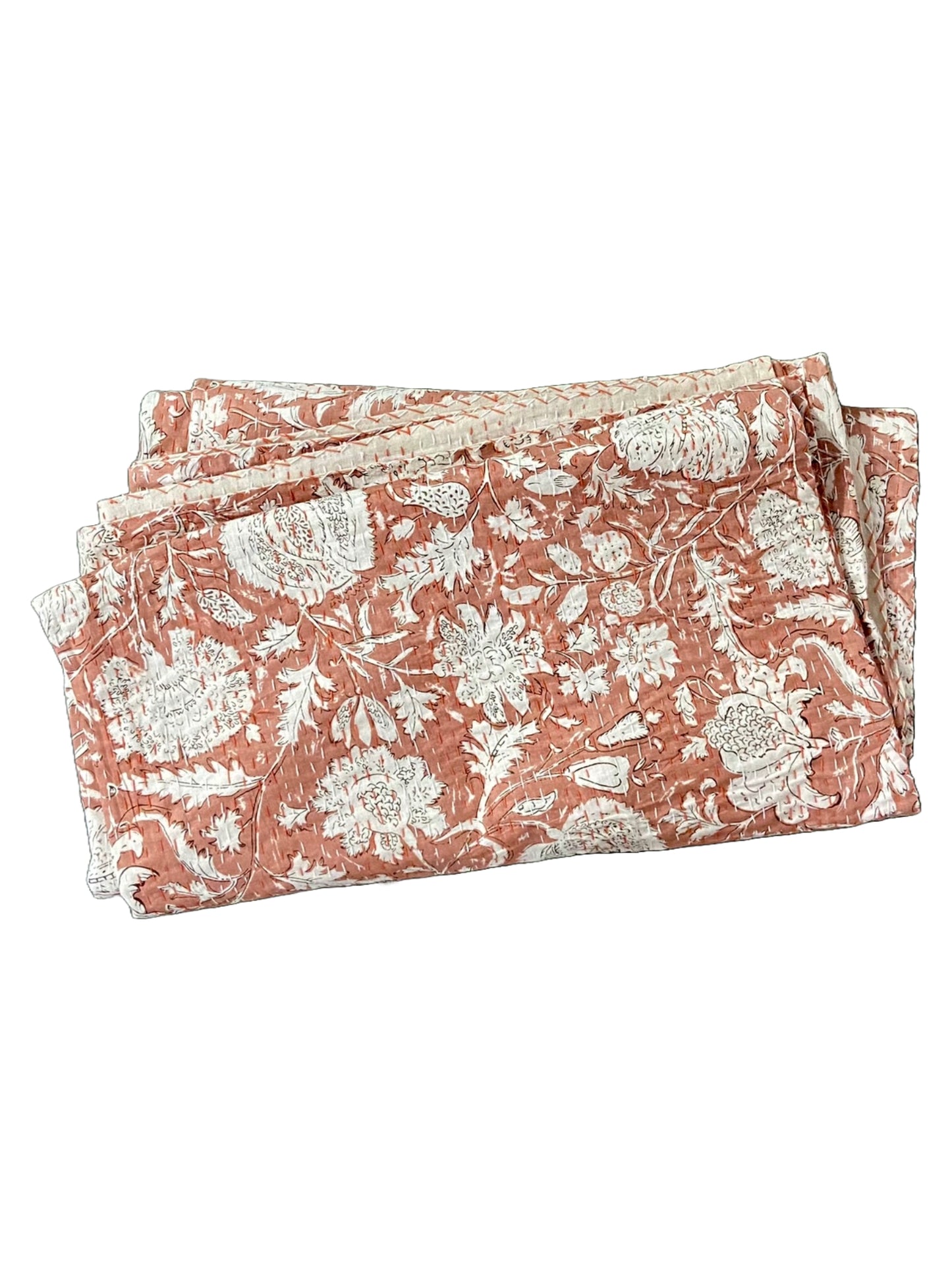 Salmon Peach Minimalist Cotton Kantha Quilt