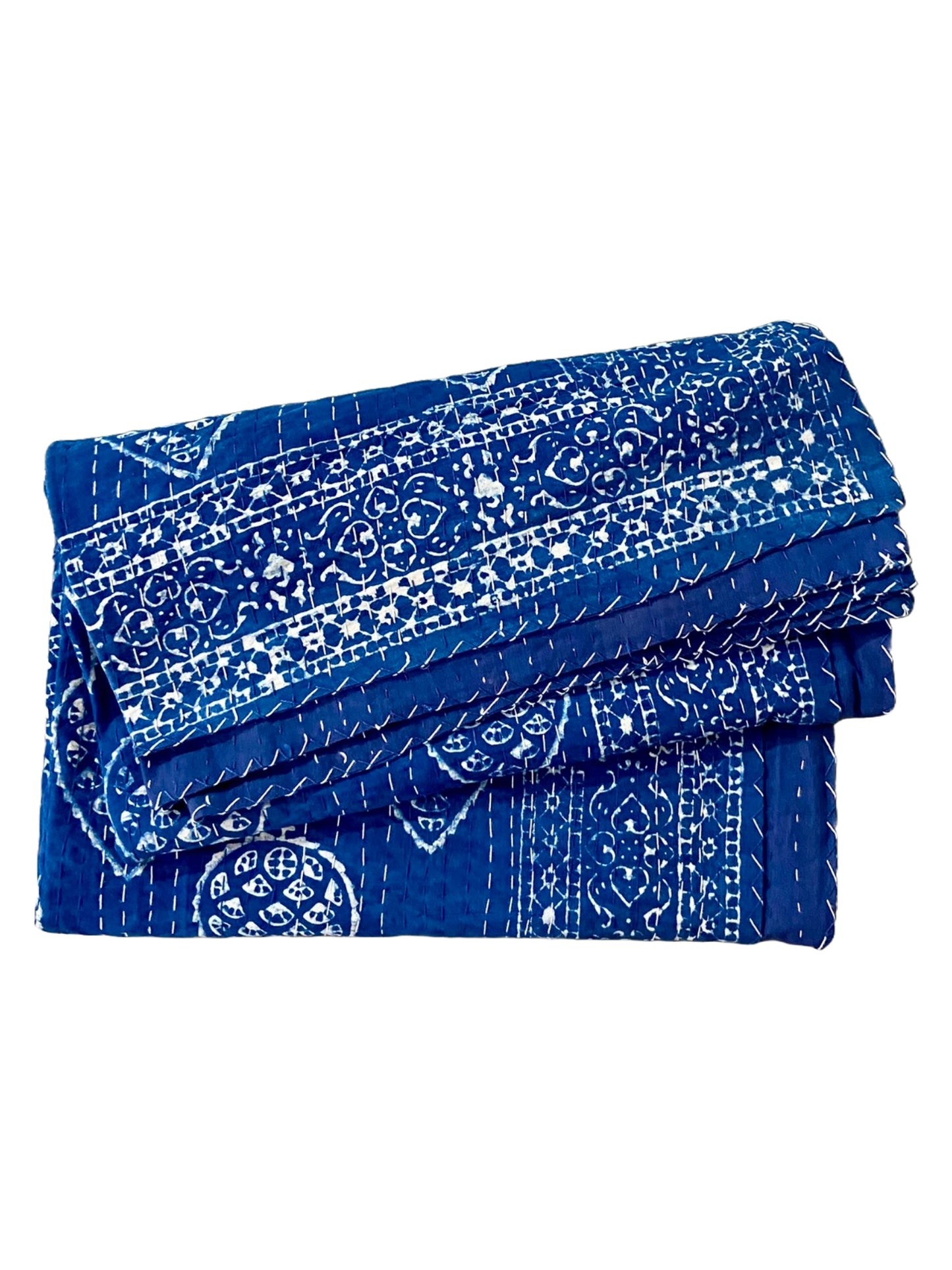 Indigo Queen Kantha Quilt Hand Block Printed