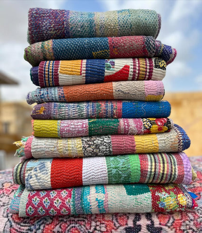 1940's Collective Pieces Handmade Cotton Vintage Patchwork Kantha Quilts - Wholesale Lot