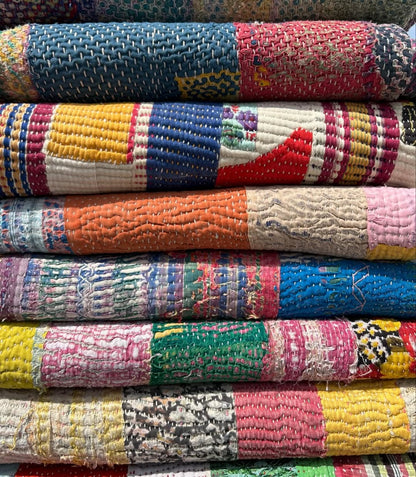 1940's Collective Pieces Handmade Cotton Vintage Patchwork Kantha Quilts - Wholesale Lot