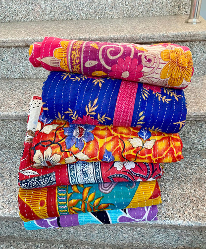 Wholesale Lot Indian Handmade Vintage Cotton Kantha Quilts Throws Blankets