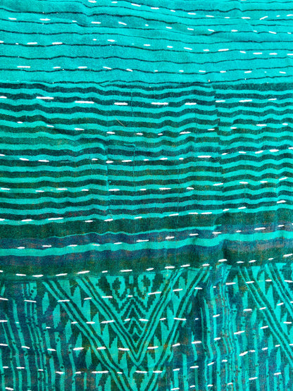 Handmade Vintage Cotton Green Kantha Quilts