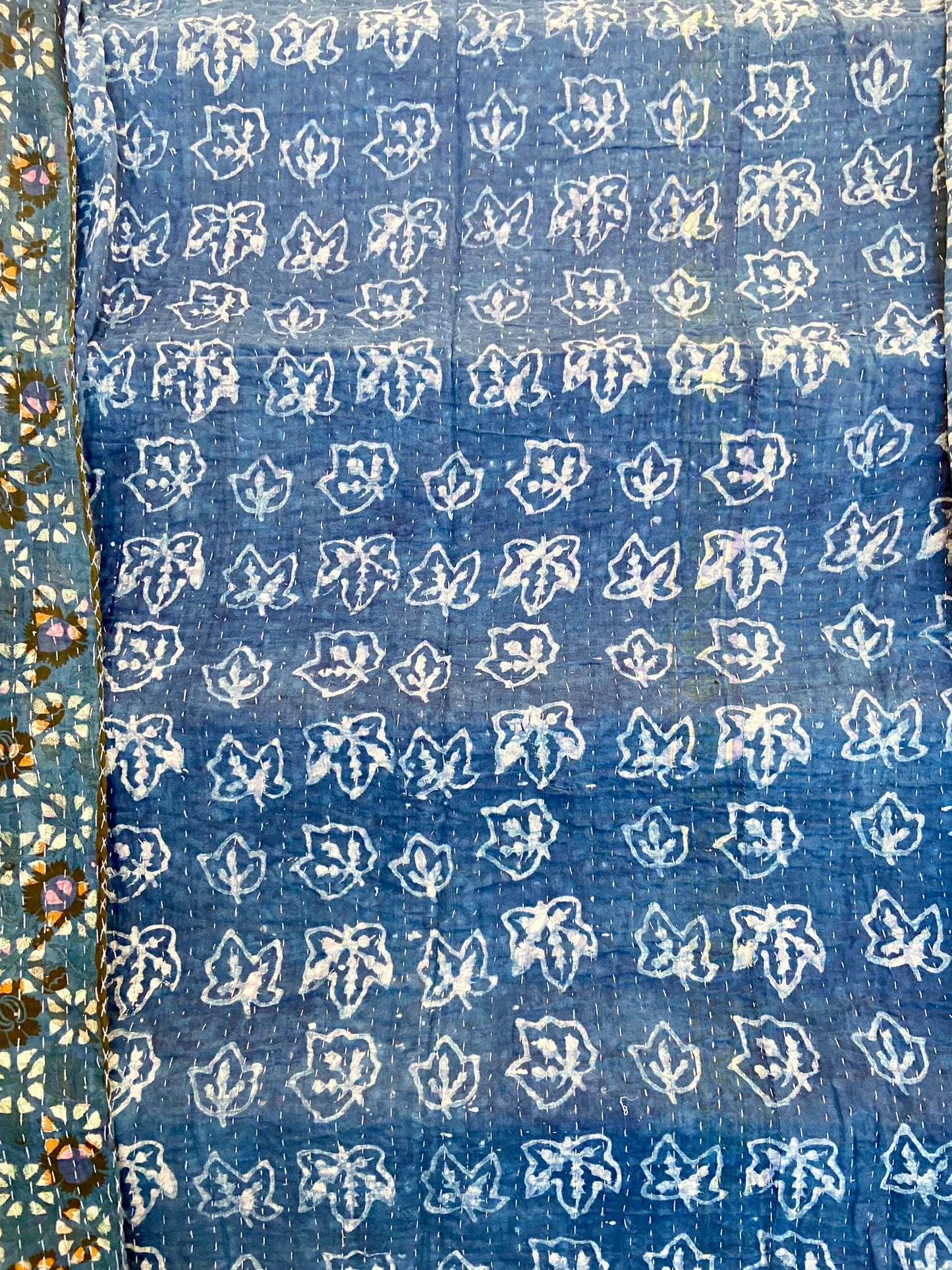 Antique Vintage Hand Block Printed Indigo Kantha Quilts