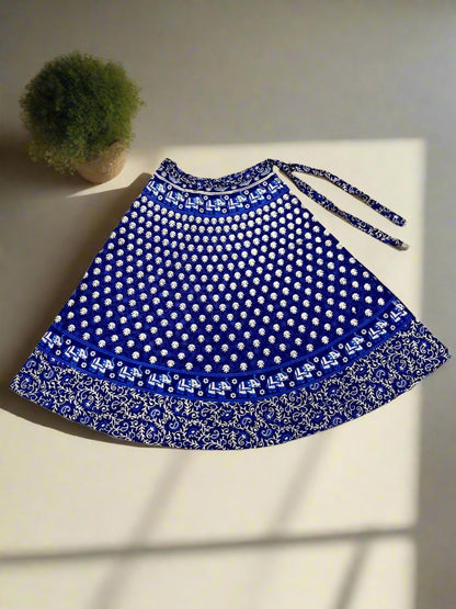 Cotton Long Wrap Skirt - Blue
