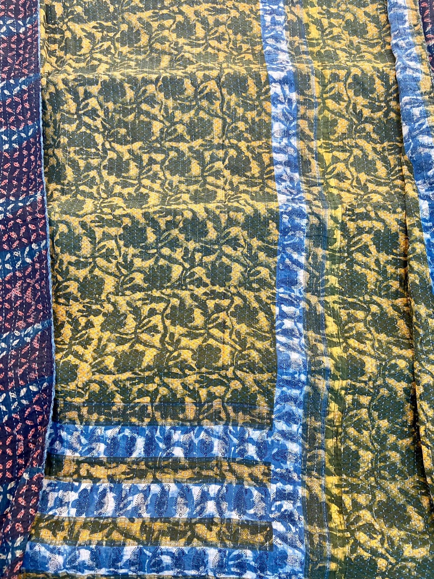 Antique Vintage Hand Block Printed Indigo Kantha Quilts