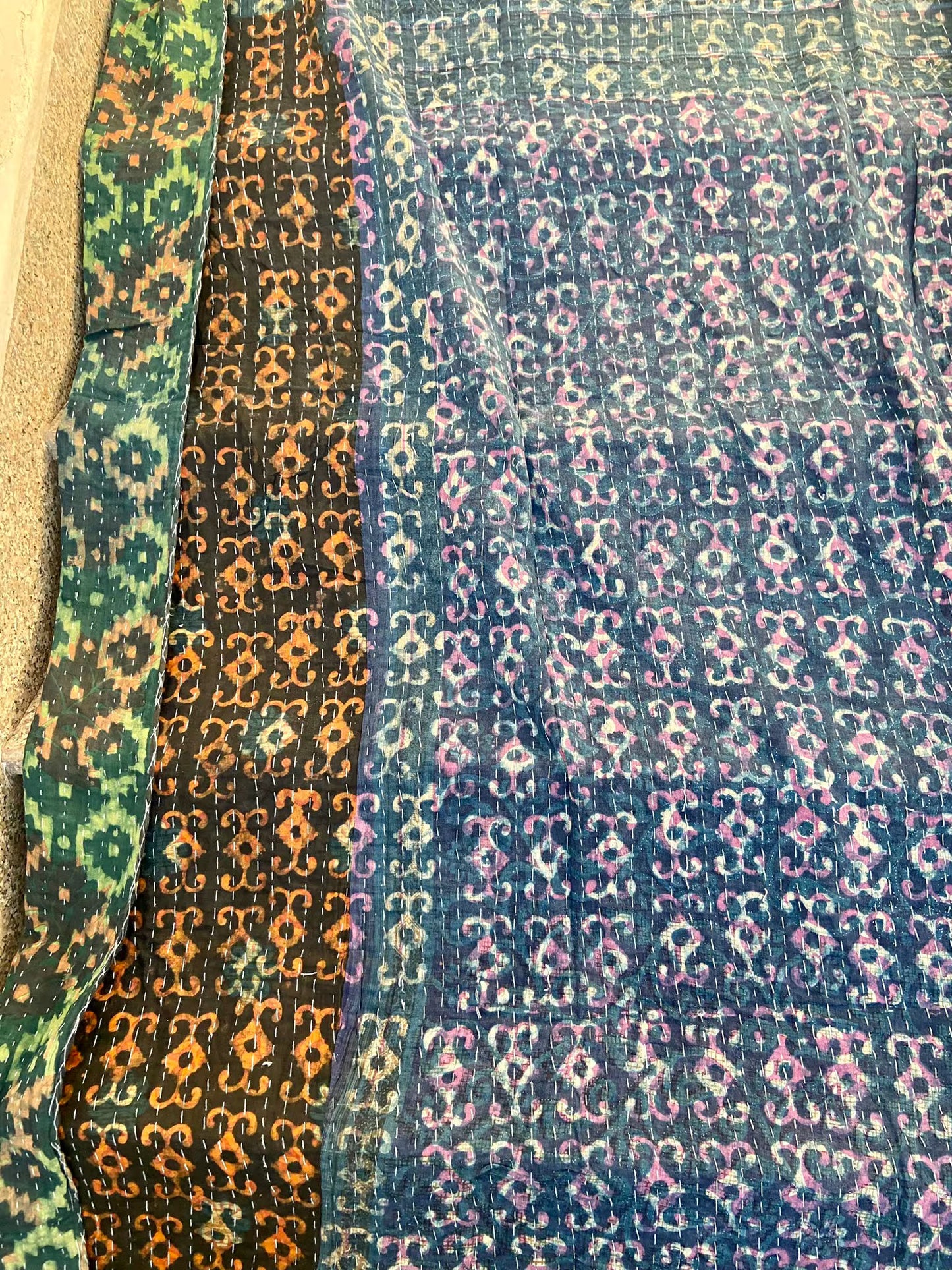 Antique Vintage Hand Block Printed Indigo Kantha Quilts