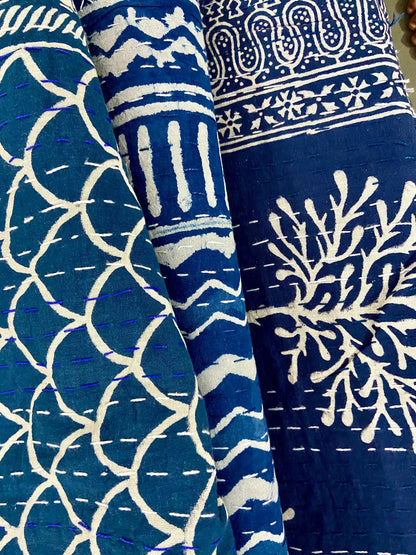 Indigo Handmade Cotton Kantha Quilts