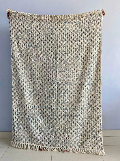 Sofa Décor Room Décor Handmade Throw Hand block print Throw Cotton Throw Blanket Tassels Hand Loomed Block Print Cotton Sofa Throw