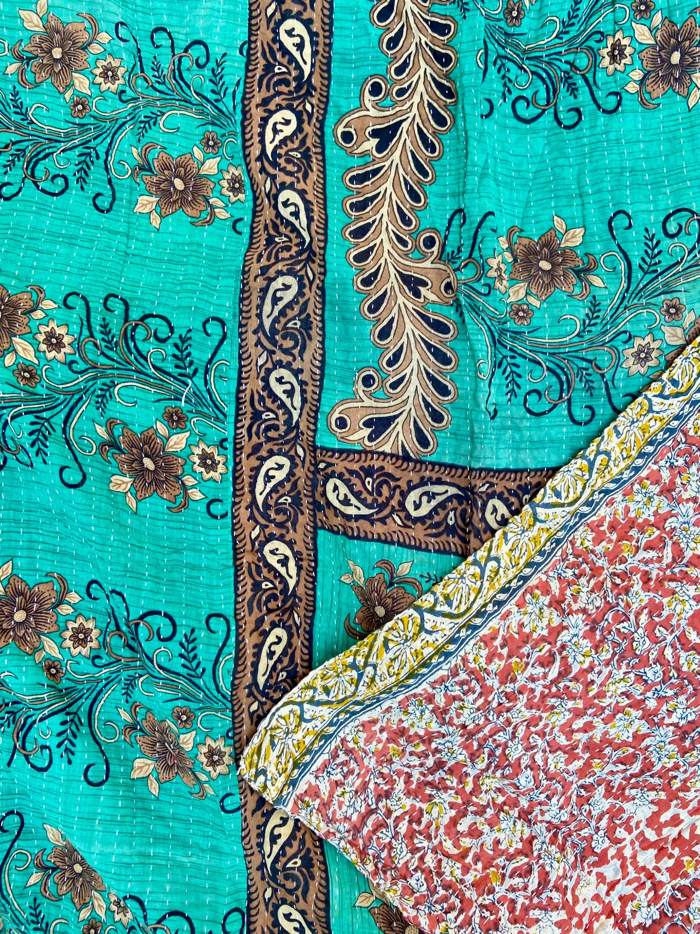 Handmade Vintage Cotton Green Kantha Quilts