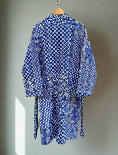 Indigo Printed Kantha Robe