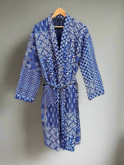 Indigo Printed Kantha Robe