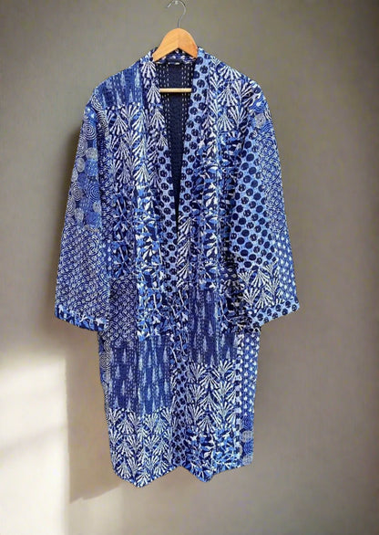 Indigo Printed Kantha Robe